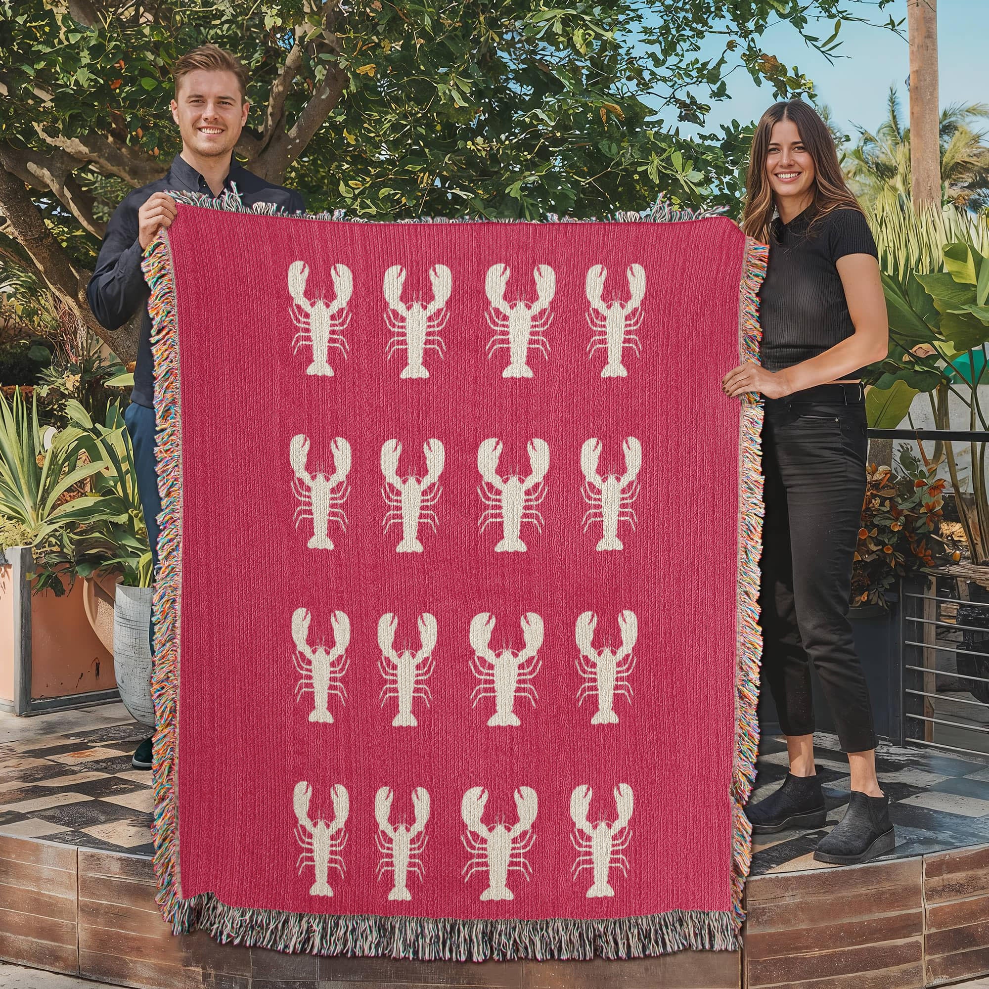 Lobster Motif Heirloom Woven Blanket