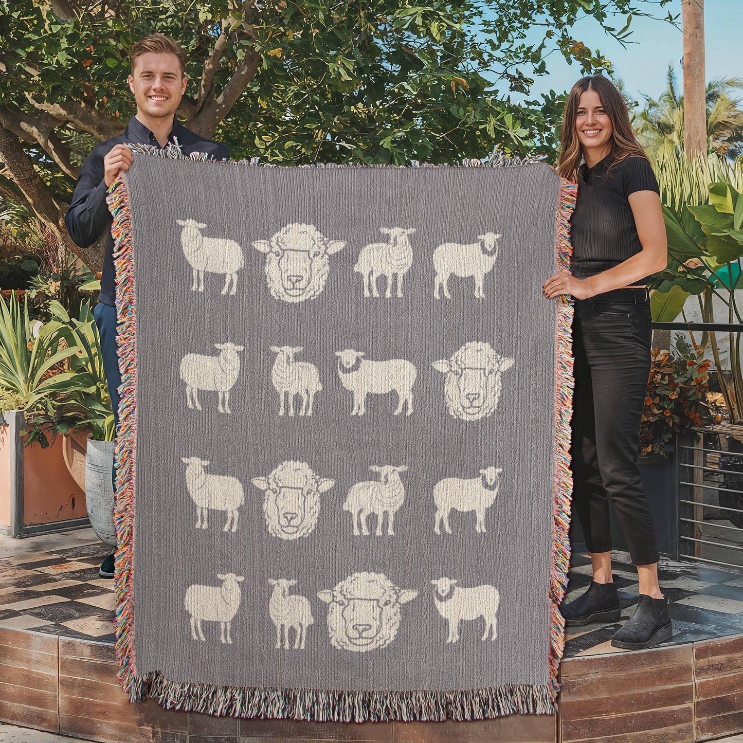 Hand Drawn Sheep Heirloom Woven Blanket