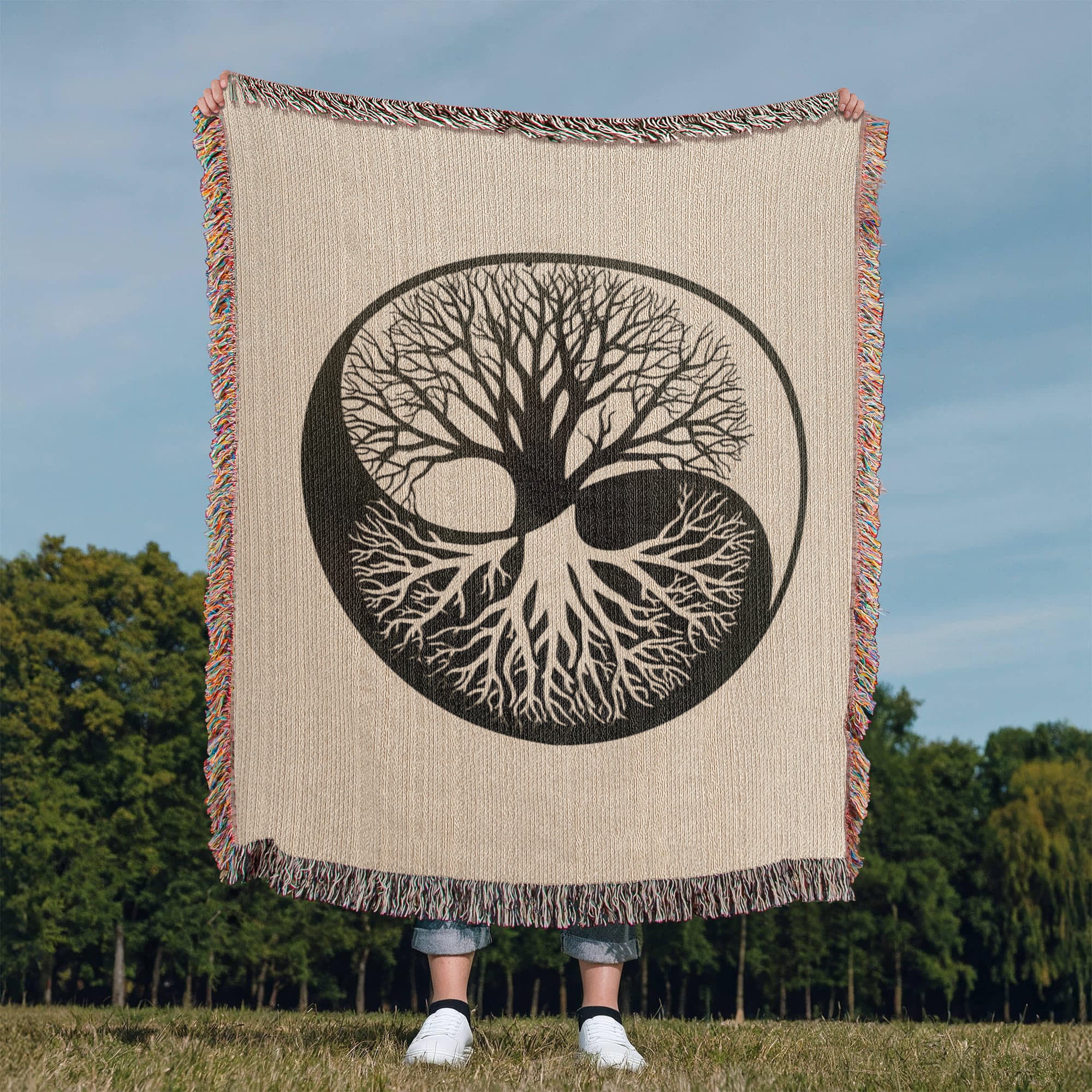 Handcrafted Yin Yang Tree of Life Woven Heirloom Blanket