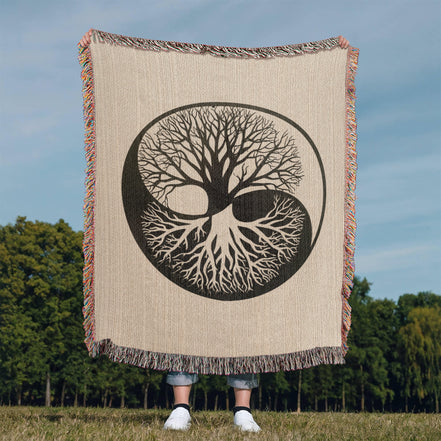 Handcrafted Yin Yang Tree of Life Woven Heirloom Blanket