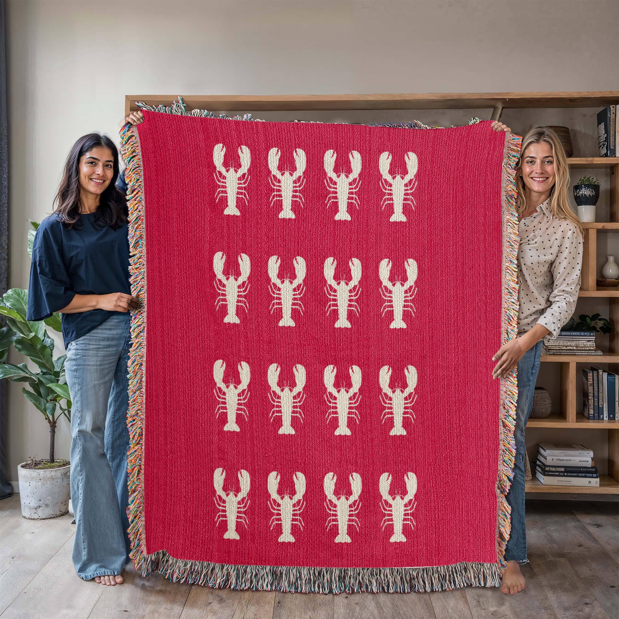 Lobster Motif Heirloom Woven Blanket