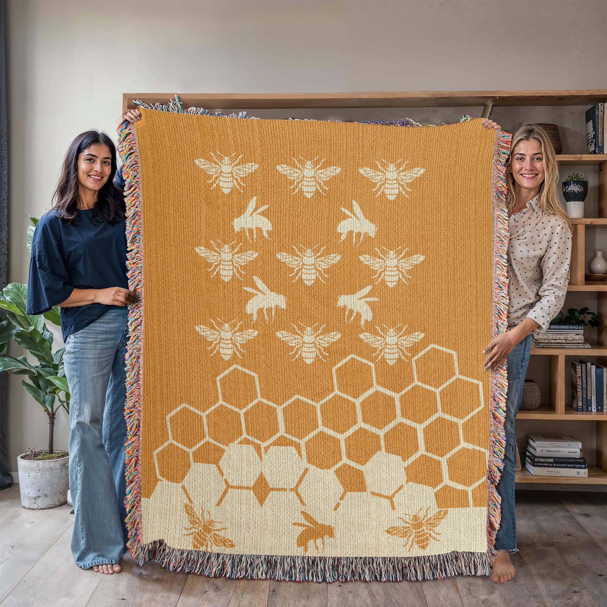 Honeybee Motif Heirloom Woven Blanket