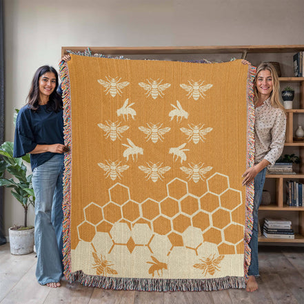 Honeybee Motif Heirloom Woven Blanket