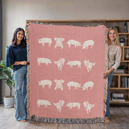 Pig Design Woven Heirloom Blanket