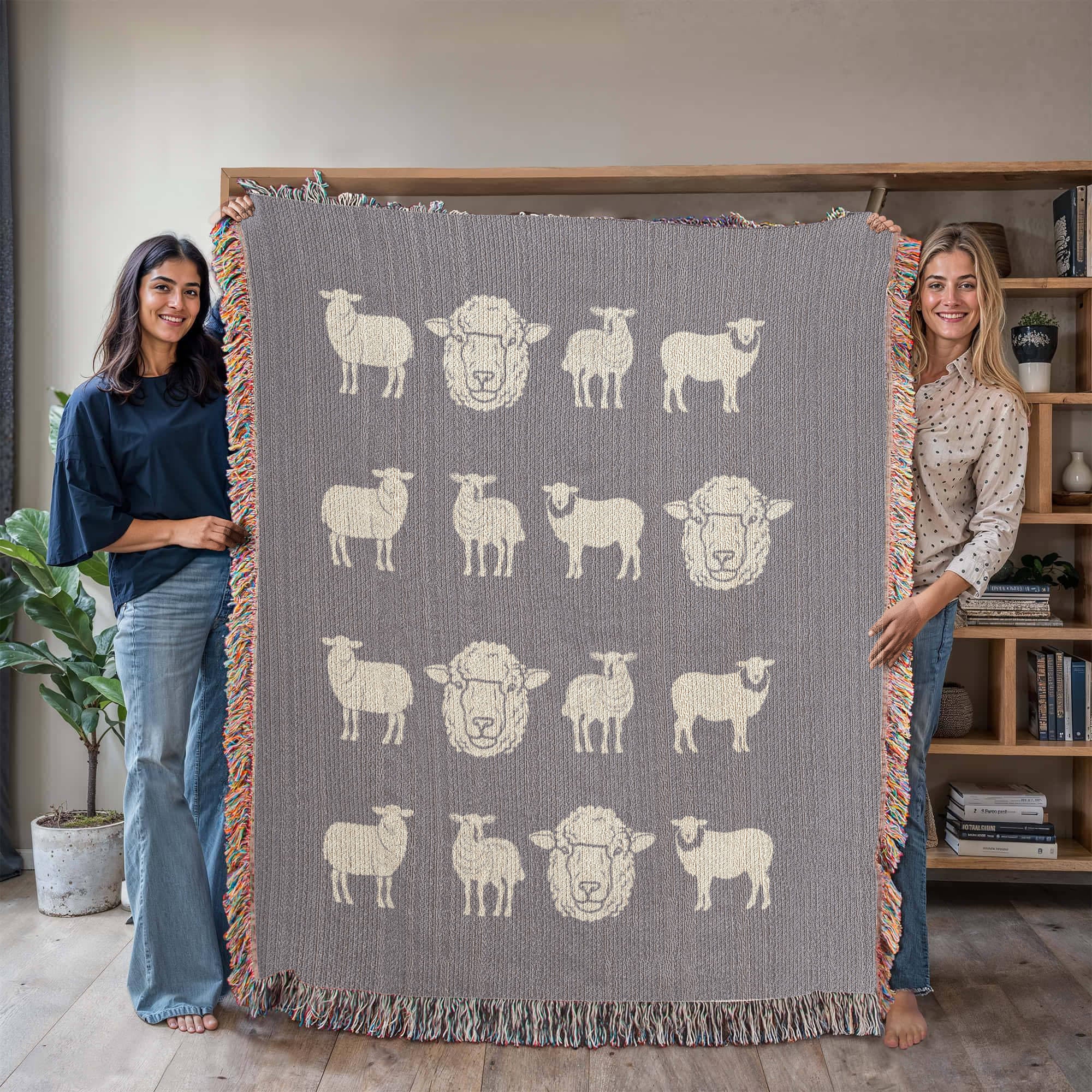 Hand Drawn Sheep Heirloom Woven Blanket