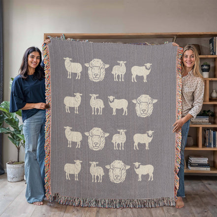Hand Drawn Sheep Heirloom Woven Blanket
