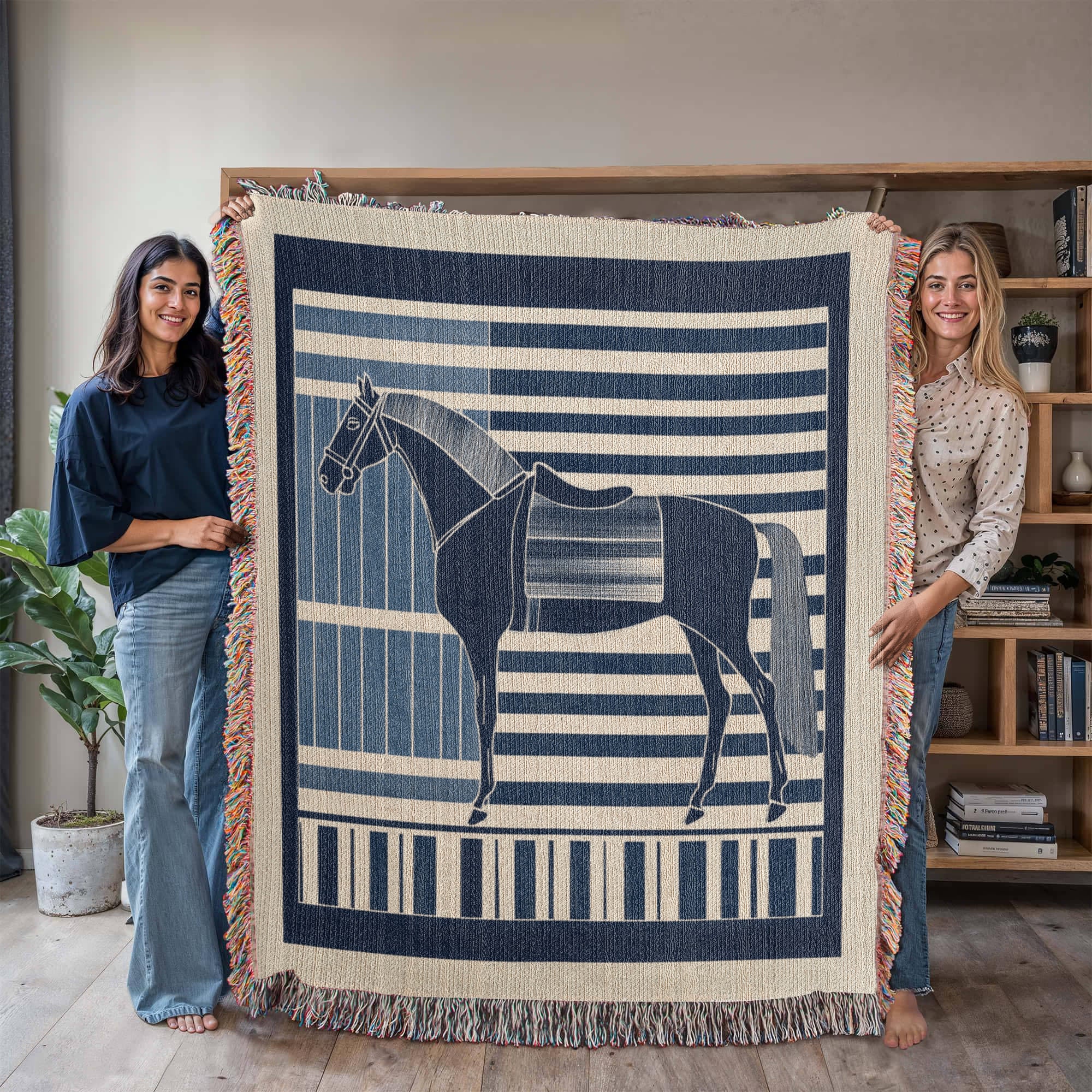 Abstract Horse Equestrian Art Heirloom Woven Blanket