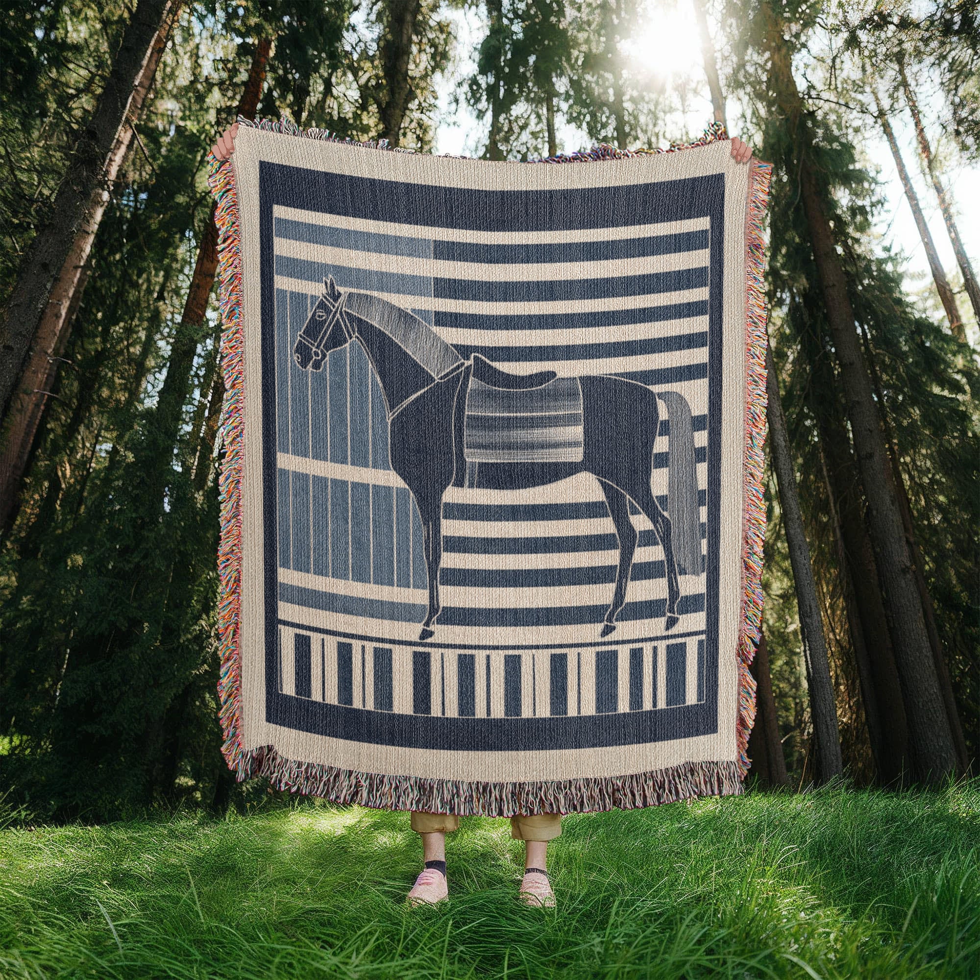 Abstract Horse Equestrian Art Heirloom Woven Blanket