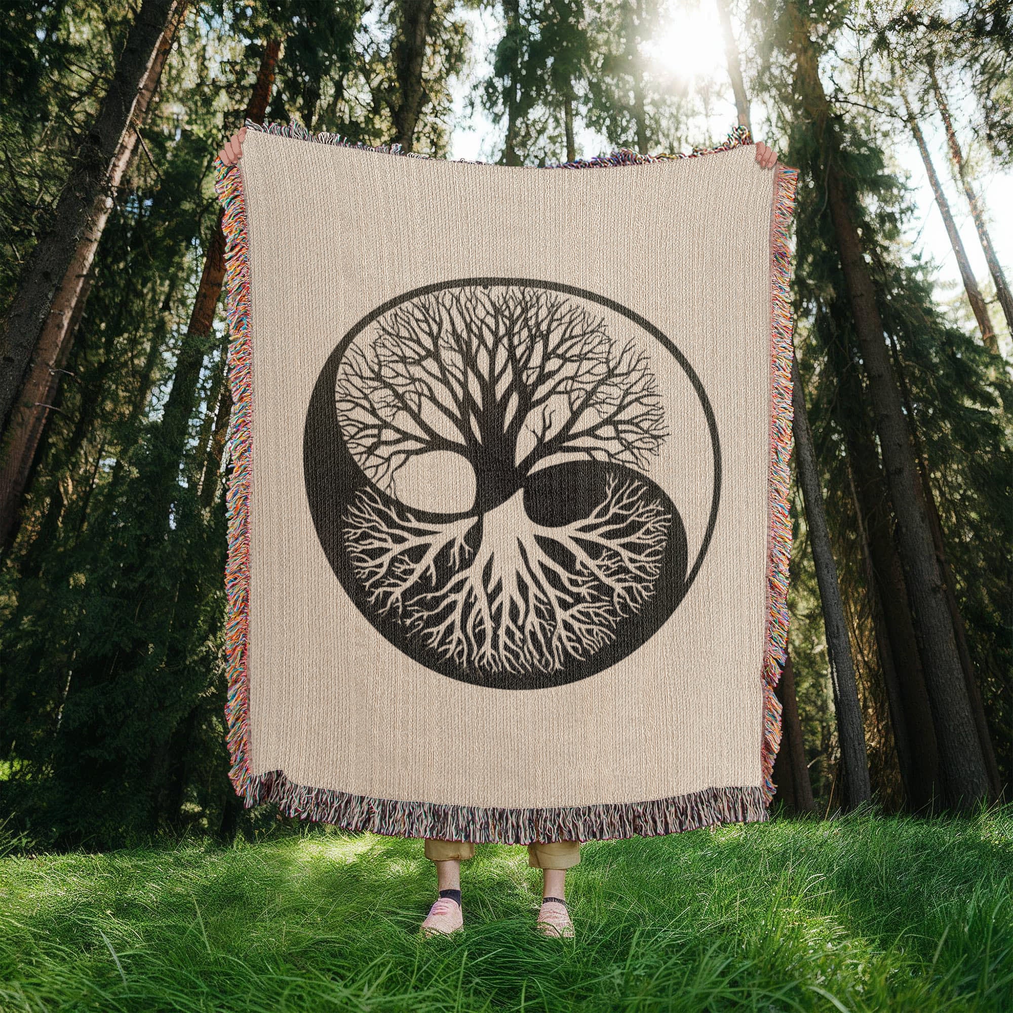 Handcrafted Yin Yang Tree of Life Woven Heirloom Blanket