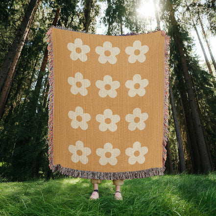 Cheery Flower Motif Heirloom Woven Blanket