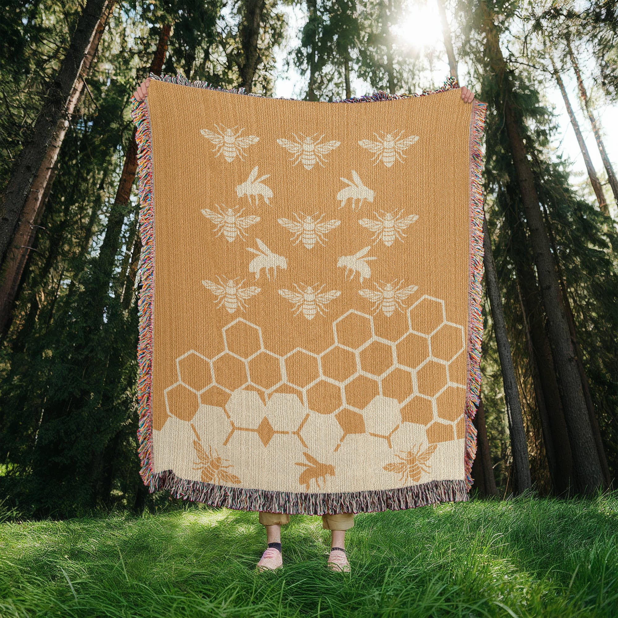 Honeybee Motif Heirloom Woven Blanket