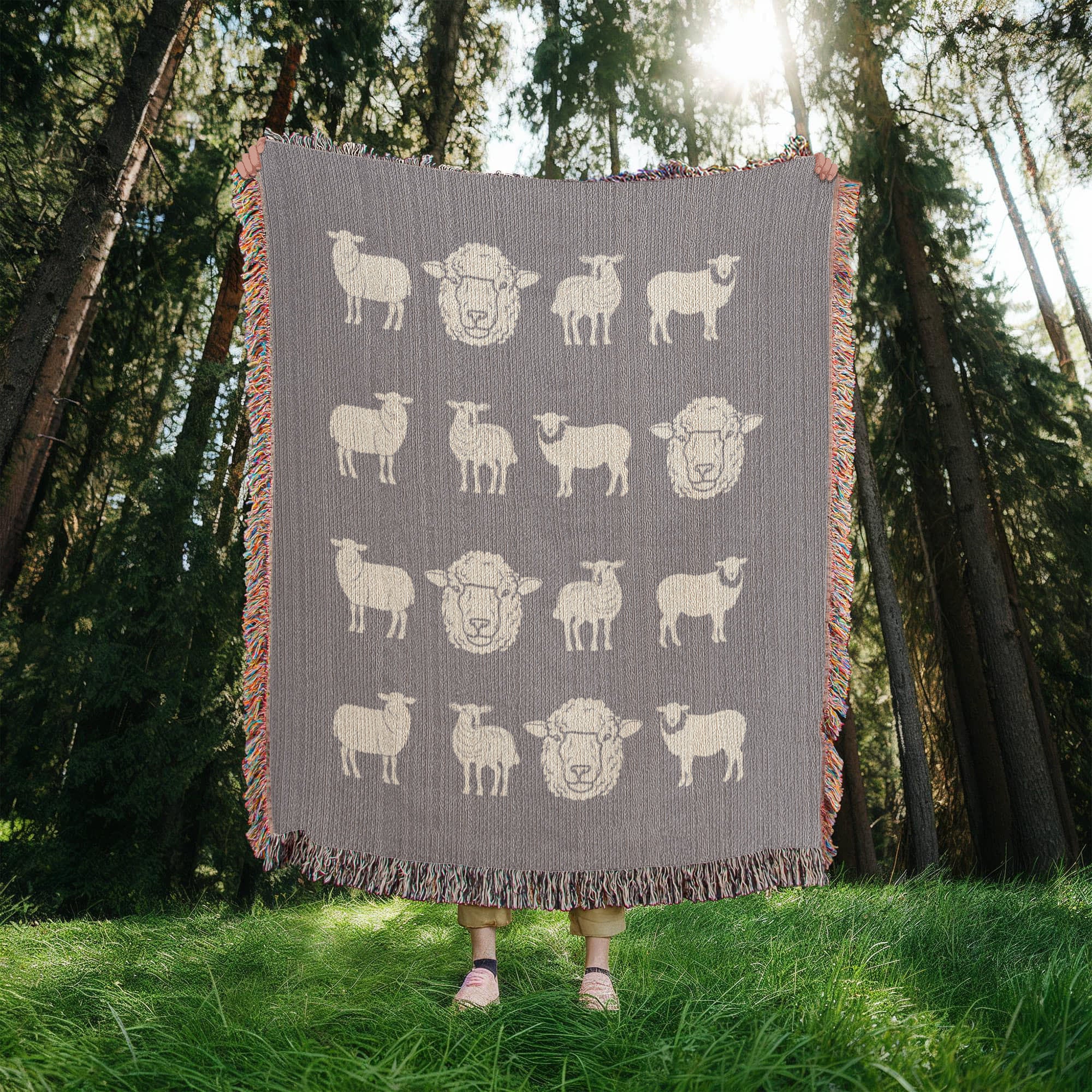 Hand Drawn Sheep Heirloom Woven Blanket