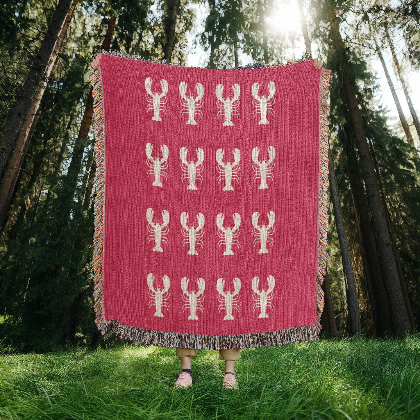Lobster Motif Heirloom Woven Blanket