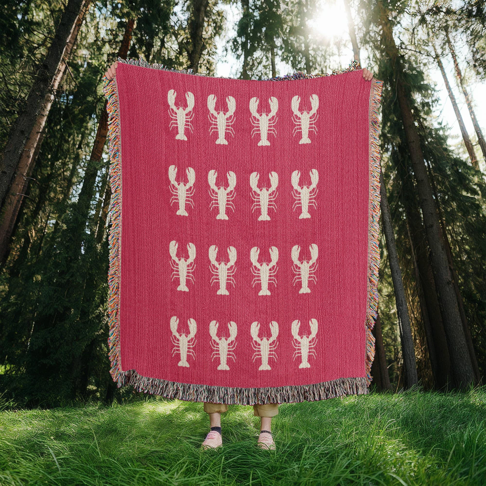 Lobster Motif Heirloom Woven Blanket