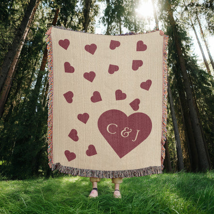 Heart Monogram with Initials Heirloom Woven Blanket