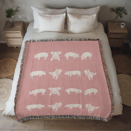 Pig Design Woven Heirloom Blanket