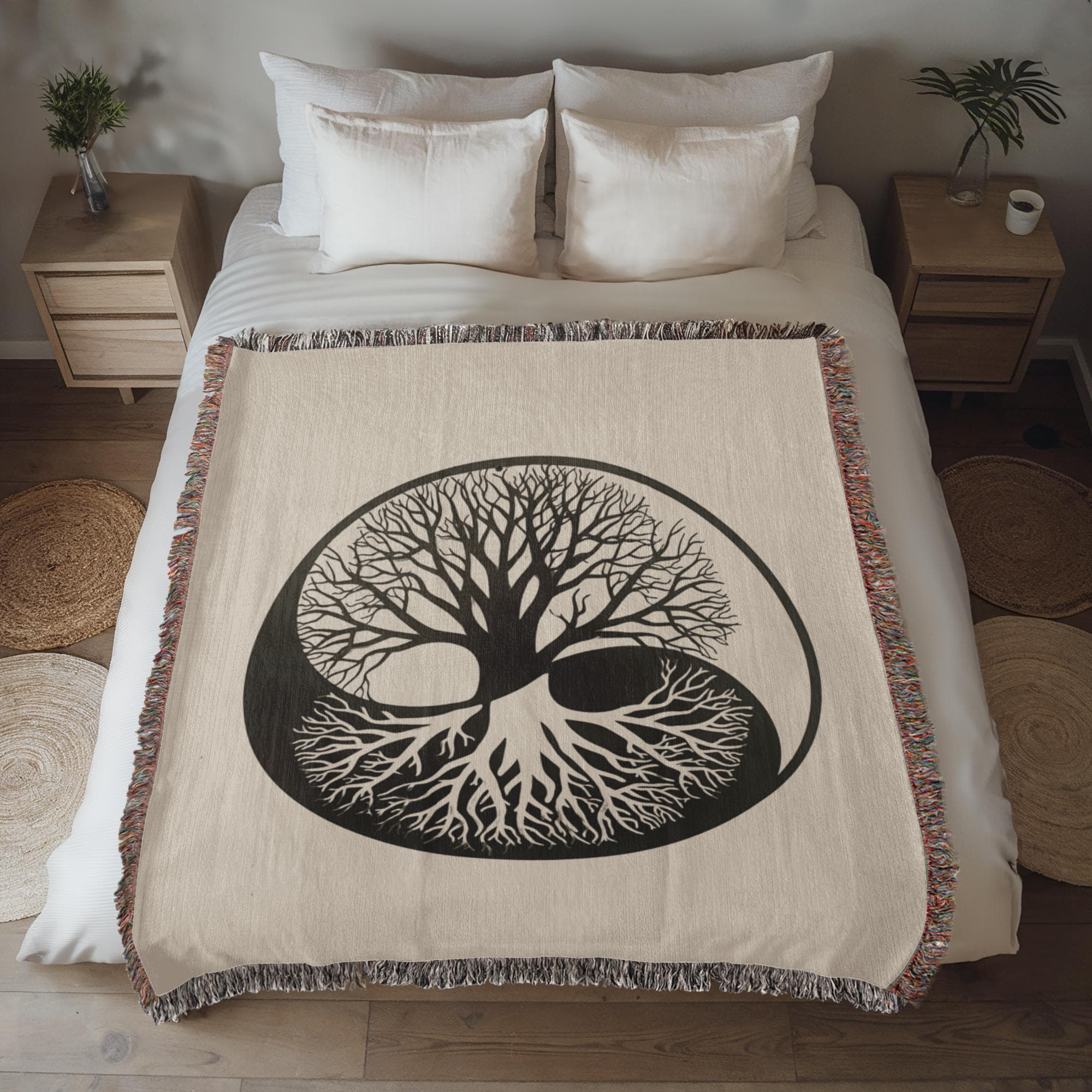Handcrafted Yin Yang Tree of Life Woven Heirloom Blanket