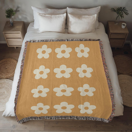 Cheery Flower Motif Heirloom Woven Blanket