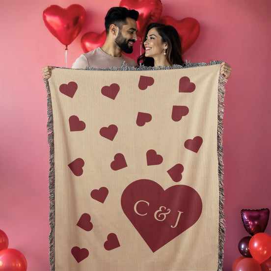 Heart Monogram with Initials Heirloom Woven Blanket