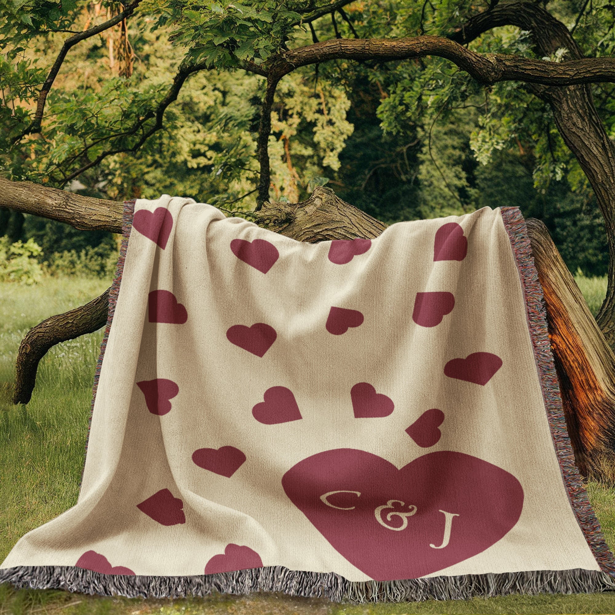 Heart Monogram with Initials Heirloom Woven Blanket