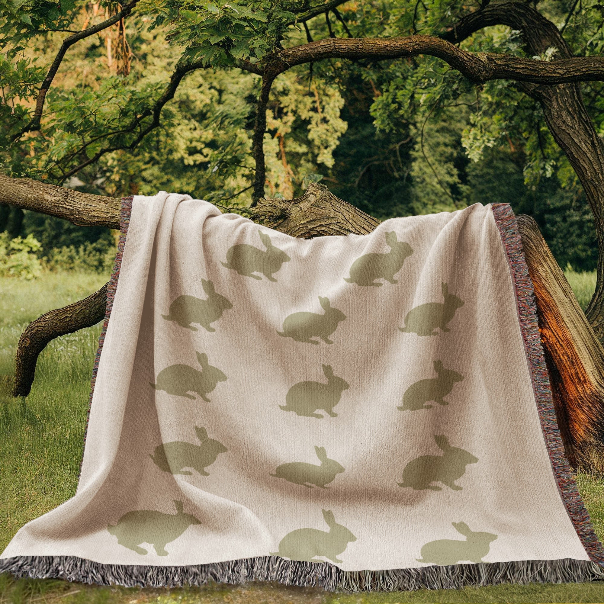 Sage Green Meadow Bunny Heirloom Woven Blanket