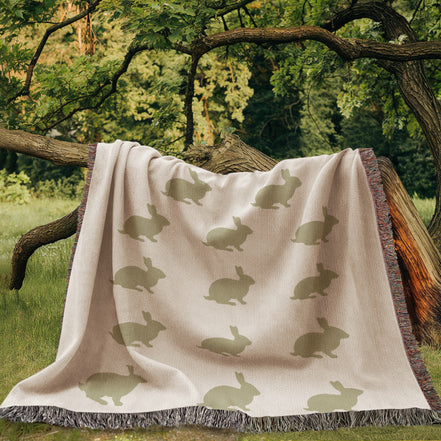 Sage Green Meadow Bunny Heirloom Woven Blanket