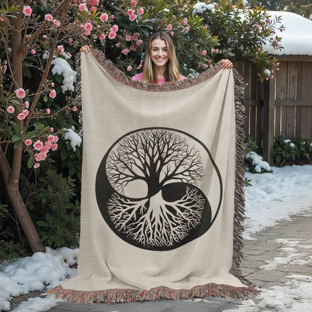 Handcrafted Yin Yang Tree of Life Woven Heirloom Blanket