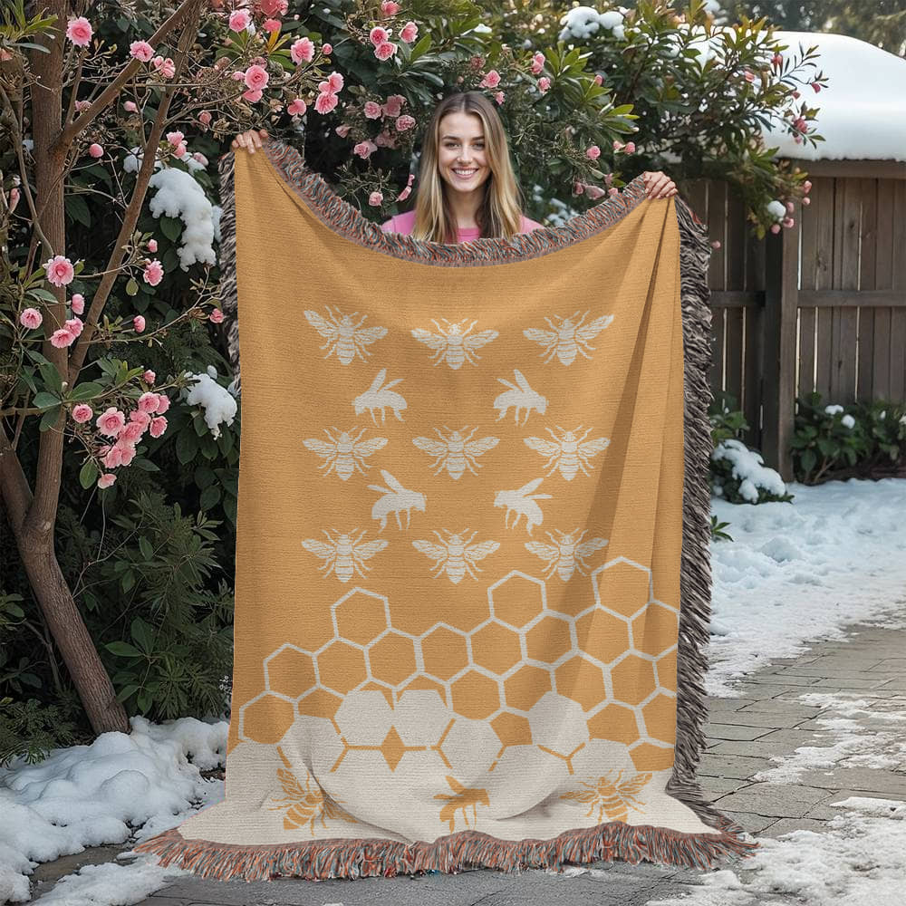 Honeybee Motif Heirloom Woven Blanket