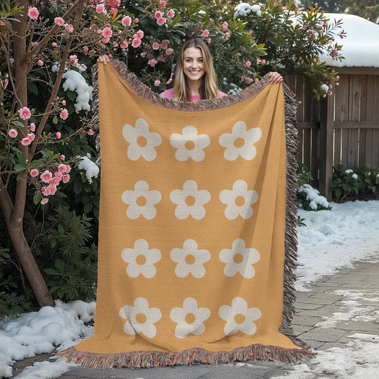 Cheery Flower Motif Heirloom Woven Blanket