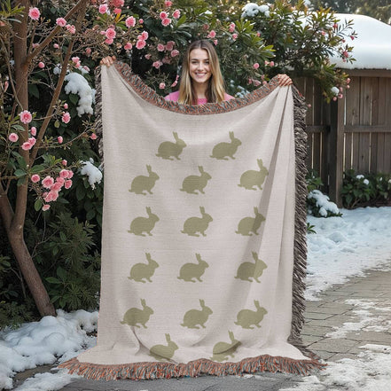 Sage Green Meadow Bunny Heirloom Woven Blanket