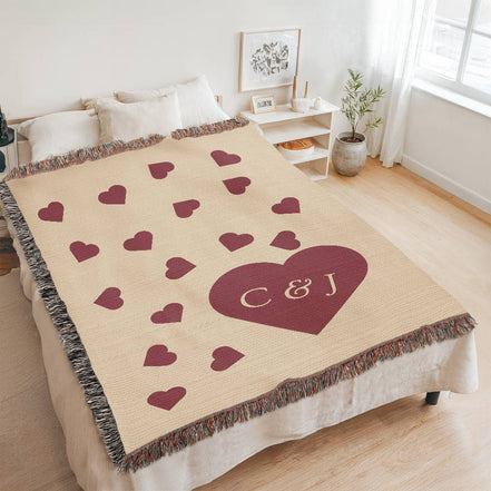 Heart Monogram with Initials Heirloom Woven Blanket