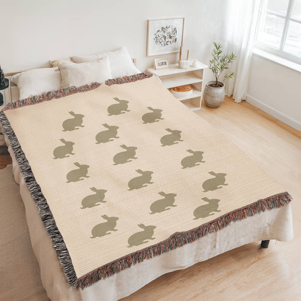 Sage Green Meadow Bunny Heirloom Woven Blanket