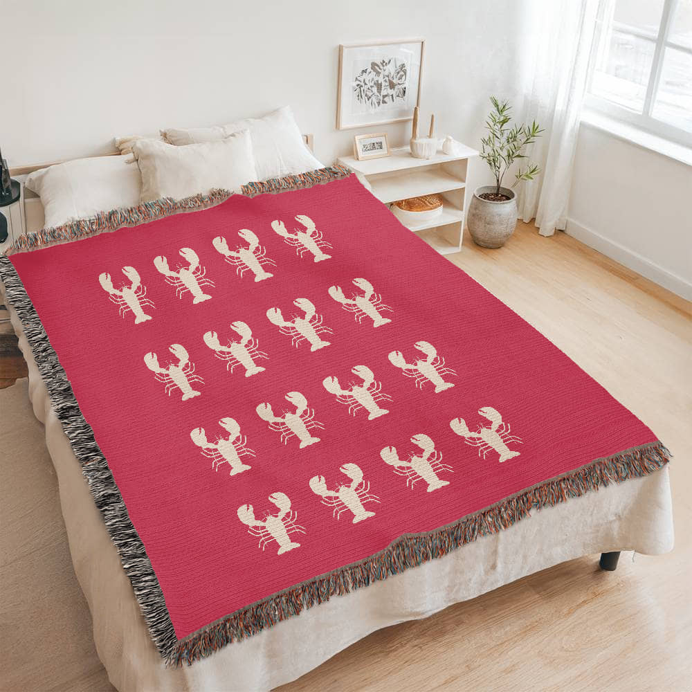 Lobster Motif Heirloom Woven Blanket