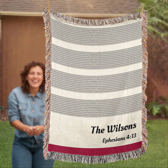 Personalized Woven Throw Blanket Gift for Wedding Engagement Anniversary Keepsake,Unique Gift for Family or Couple Last Name, Housewarming