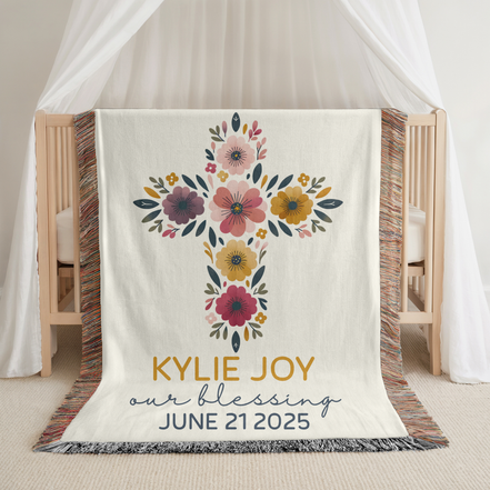 Personalized Baptism or Christening Woven Blanket