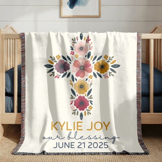 Personalized Baptism or Christening Woven Blanket