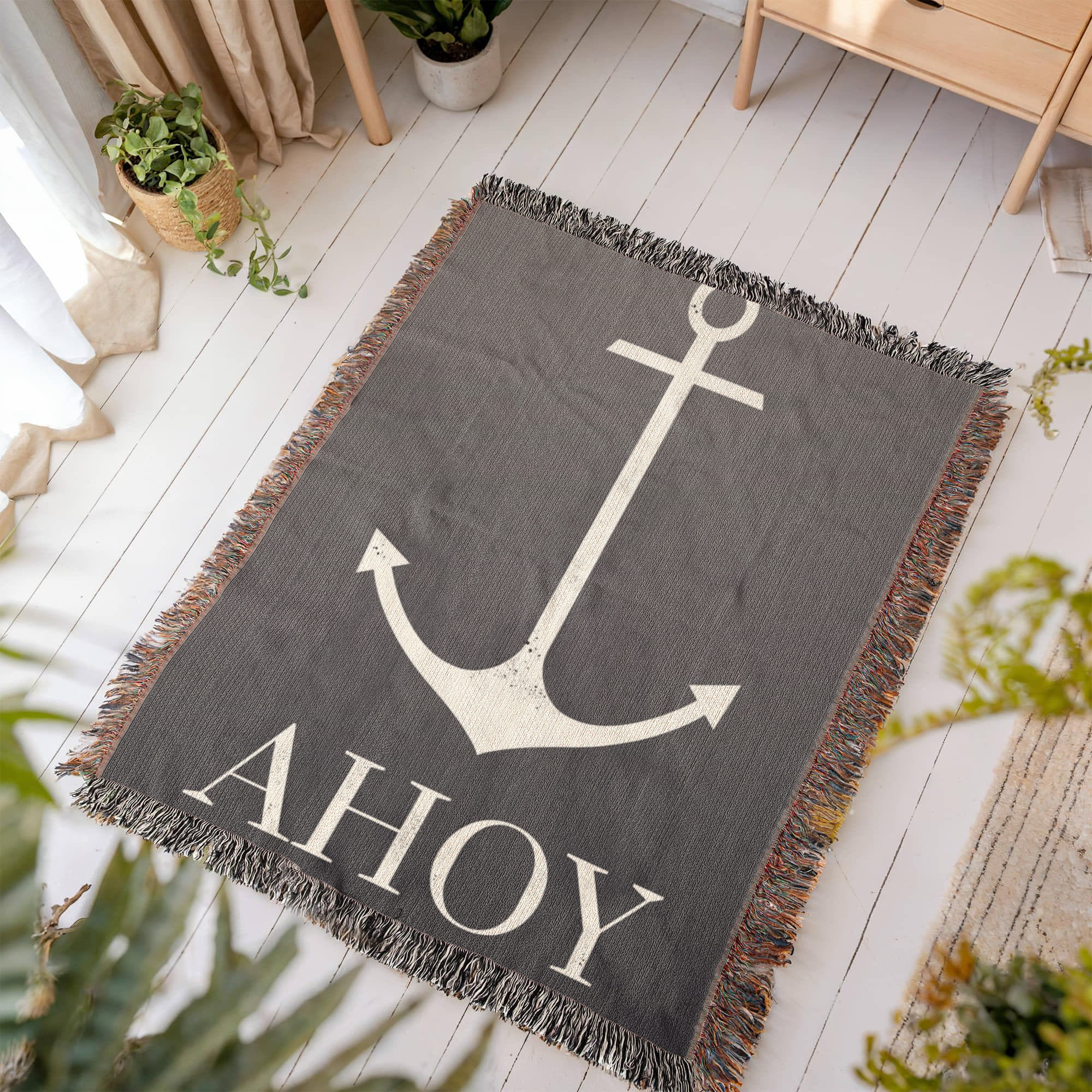 AHOY Heirloom Woven Blanket — Nautical Elegance for Coastal Homes