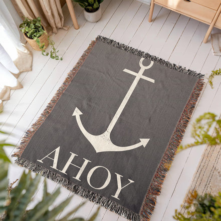 AHOY Heirloom Woven Blanket — Nautical Elegance for Coastal Homes