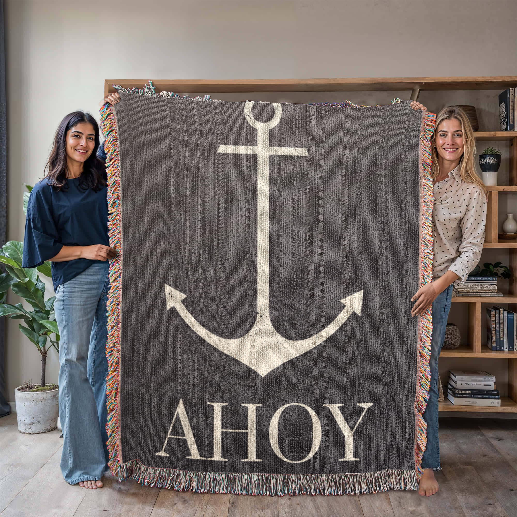 AHOY Heirloom Woven Blanket — Nautical Elegance for Coastal Homes